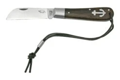 Otter Anchor Knife 172 R LB Large Stainless, Smoked Oak, Stainless Anchor, Leather Strap, Couteau De Poche