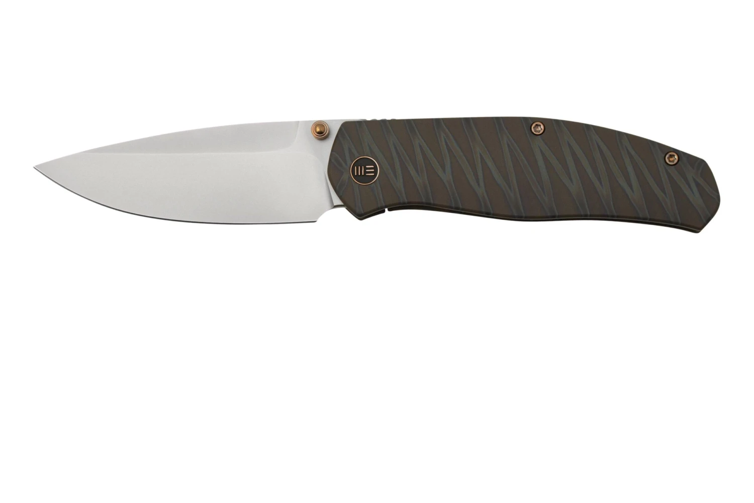 WE Knife Esprit 20025B-B Bead Blasted, Tiger Stripe Pattern Flamed Titanium Couteau De Poche, Ray Laconico Design 3 WE Knife Esprit 20025B-B Bead Blasted, Tiger Stripe Pattern Flamed Titanium Couteau De Poche, Ray Laconico Design